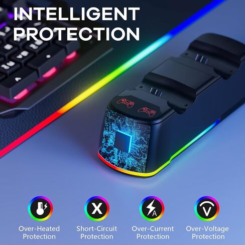AROEVEIB 2 وحدة تحكم مع قاعدة شاحن لجهاز PS4، وحدة تحكم ألعاب لاسلكية مع قاعدة شحن LED، 2 كابل USB in Kuwait