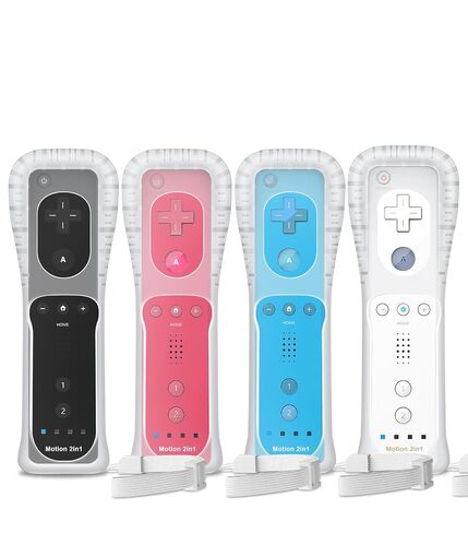 Gamrombo 4 Pack Motion Plus Wii Controller, Compatible with Wii/Wii U with Silicone Case and Wrist Strap (White, Black, Pink, Blue) in Saudi Arabia