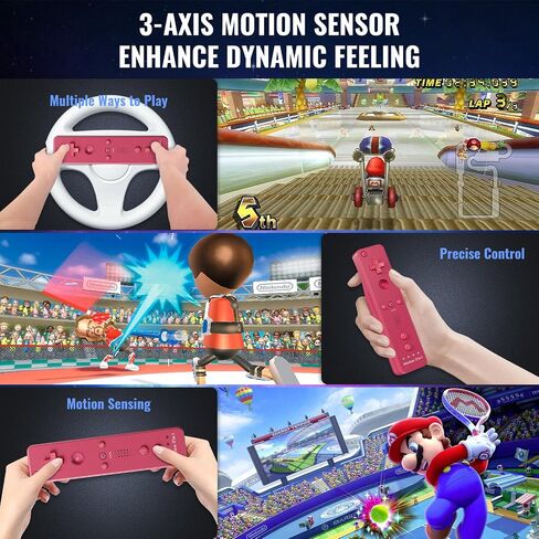 Gamrombo 4 Pack Motion Plus Wii Controller, Compatible with Wii/Wii U with Silicone Case and Wrist Strap (White, Black, Pink, Blue) in Saudi Arabia