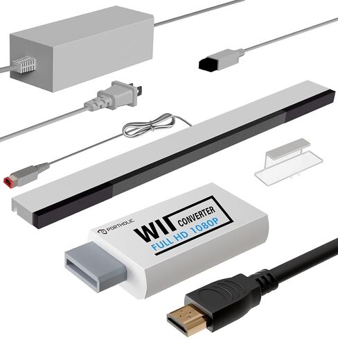 PORTHOLIC 4 in 1 Wii Replacement Cables Set, Wii AC Power Adapter + Wii to hdmi Converter+ Wired Motion Sensor Bar and Composite Audio Video Cable for Nintendo Wii in Saudi Arabia