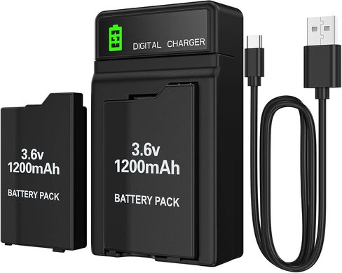 PSP Battery and Charger, 2Pcs 3.6v 1200mAh Lithium Polymer Replacement Batteries with Charging Dock for PSP-3000, PSP-3001, PSP-2000, PSP-2001, PSP-3002, PSP-3004, PSP Lite, PSP Slim Console in Kuwait