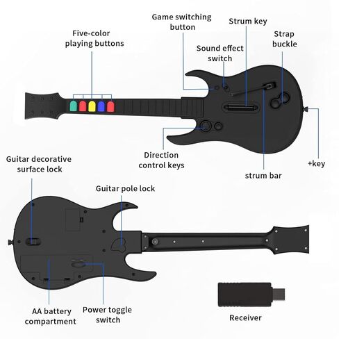 DOYO Wireless Guitar Hero Controller for PC and PlayStation 3 PS3 with Dongle for Clone Hero, Rock Band Guitar Hero Games - Black & White Bundle in Saudi Arabia