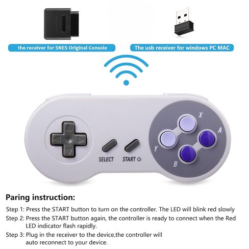 وحدة تحكم لاسلكية KIWITATA لوحدة تحكم SNES الأصلية، لوحة ألعاب لاسلكية عن بعد 2.4 جيجا هرتز لوحدة تحكم نظام الترفيه SNES وأجهزة الكمبيوتر الشخصية التي تعمل بنظام Windows وMAC وRaspberry Pi in Kuwait
