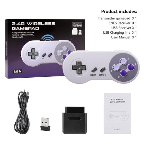 وحدة تحكم لاسلكية KIWITATA لوحدة تحكم SNES الأصلية، لوحة ألعاب لاسلكية عن بعد 2.4 جيجا هرتز لوحدة تحكم نظام الترفيه SNES وأجهزة الكمبيوتر الشخصية التي تعمل بنظام Windows وMAC وRaspberry Pi in Kuwait