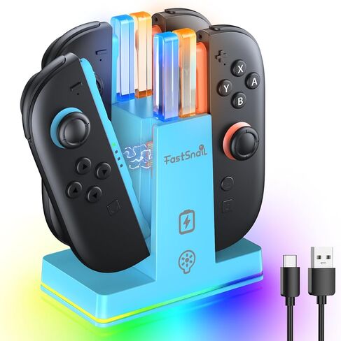 FASTSNAIL Switch 2 Controller Charger Dock for Nintendo Switch 2 for JoyCon | 4-in-1 Fast Switch 2 Joypad Charging Dock Station, 9 RGB Light, Dual-Direction Magnetic Stand for Joycon 2 Accessorie, Purple in Kuwait