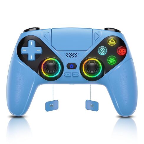 Dinosoo RGB Wireless Controller for PS5/PlayStation 5 PC, Bluetooth Controller with Turbo, Macro, Dynamic Vibration, 6-Axis Motion Control, 3.5mm Audio Jack, 1000mAh Battery, Speaker - Blue in Kuwait