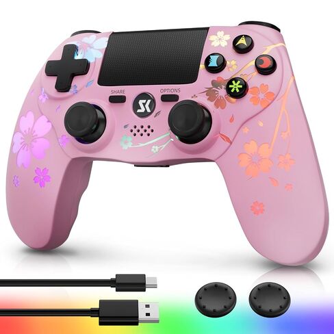 Wireless Controller for PS4 2-Pack with RGB LED Modes, Gaming Remote for PS4 with1000mAh Battery/Dual Shock/6-Axis Gyro/3.5mm Audio Jack/Speaker, Gaming Controller for Playstation 4/PS3(Pink+Black) in Kuwait
