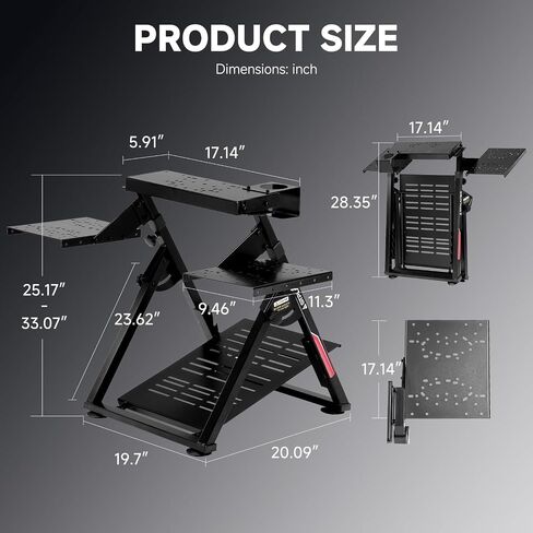 GTPLAYER Flight Racing Simulation Stand Foldable Gaming Stand Compatible with Logitech/Thrustmaster/PXN Gaming Devices Adjustable Stable Simulator Cockpit Stand, Electronic Device Not Included, Black in Saudi Arabia