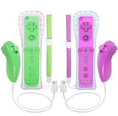 ZeroStory 2 Pscks Remote Controller Build in Motion Plus and Nunchuck for Wii/Wii U, Gamepad with Silicone Case and Wrist (Purple and Pink) in Saudi Arabia