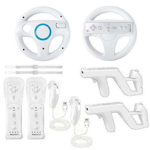 DTianSir Wii Remotes with Nunchucks, Steering Wheels Zapper Light Gun 12PCS | Controller Game Set Includes 2Remotes,2Nunchucks,2Wheels,2Light-Gun,2Wrist Straps,2Silicone Covers Compatible with Wii/Wii U in Saudi Arabia