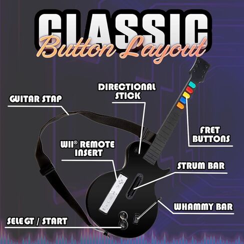 DOYO Wireless Controller for Wii – Compatible with Guitar Hero Series, Rock Band 2 & 3 (Not for Rock Band 1) – Includes Adjustable Strap – Black in Saudi Arabia