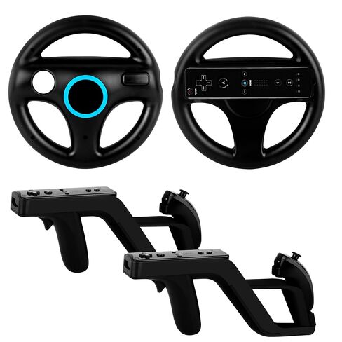 DTianSir 4Pcs Mario Kart Steering Wheels and Zapper Light Gun Compatible with Nintendo Wii/Wii U Remote Controller(Black) [Video Game] in Saudi Arabia