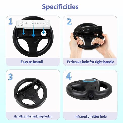 DTianSir 4Pcs Mario Kart Steering Wheels and Zapper Light Gun Compatible with Nintendo Wii/Wii U Remote Controller(Black) [Video Game] in Saudi Arabia