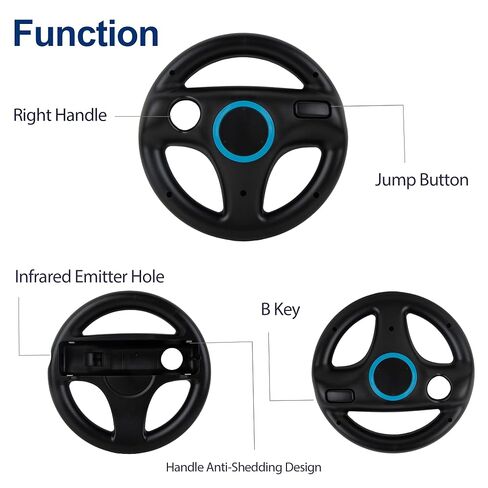 DTianSir 4Pcs Mario Kart Steering Wheels and Zapper Light Gun Compatible with Nintendo Wii/Wii U Remote Controller(Black) [Video Game] in Saudi Arabia