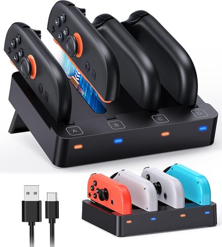 FYOUNG [Switch 2/1 Both] Controller Charger, Charging Dock for JoyCon 2 | Charger Stand for Nintendo Switch 2 2025, 8 in 1 Portable Dual-Direction Magnetic Fast Charger for joycon & USB Type-C Cord in Saudi Arabia