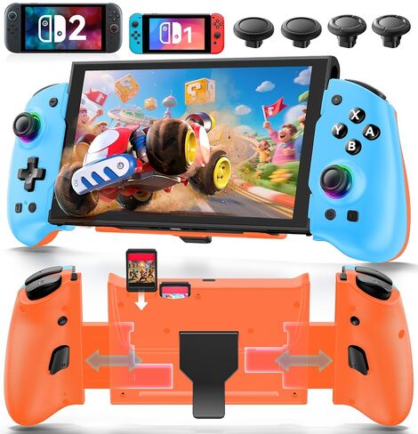 Switch 1/ 2 Controller for Original/ OLED/ Switch 2 Games Console, Stretchable Switch Handheld Joypad Ergonomic Grip for Nintendo Pro Controller with RGB Lighting, TMR Joystick, Turbo, 4 Macro - Black in Saudi Arabia