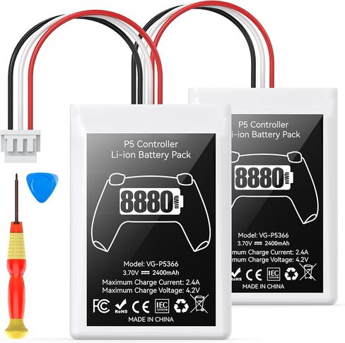 Kosker PS5 Controller Battery Replacement Kit Compatible with PlayStation 5 Original Controller, 8880mWh High Capacity PS5 Controller Battery with Extra Repair Tools Kit for Extended Gaming, 2 Packs in Kuwait