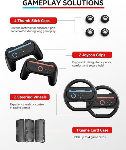 حزمة الملحقات لجهاز Nintendo Switch 2، 16 في 1: حقيبة حمل، 2 واقي شاشة، عجلة قيادة، مقبض لوحدة تحكم Joycon، غطاء حماية لوحدة التحكم قابل للإرساء، إلخ. مجموعة ألعاب 2025 Switch2 in Kuwait