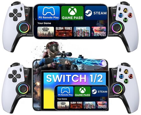 KICKDOT Mobile Gaming Controller with TMR Joysticks & Hall Triggers, No Drift Bluetooth Gamepad for iPhone (iOS)/Android/Switch 2/1/OLED - Wireless Controller for Xbox Cloud/Steam Link, RGB Light, Turbo Macro Back Buttons, Long Battery in Saudi Arabia
