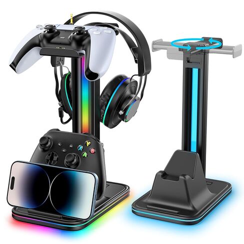 Kytok 4-in-1 Headset and Controller Stand for Desk, 360° Rotating Headphone Stand with Phone Holder, 10 RGB Modes for Accesorios de Mesa Gamer, P5/SW/Xbx Levitating Gaming Headset and Controller Stand in Saudi Arabia