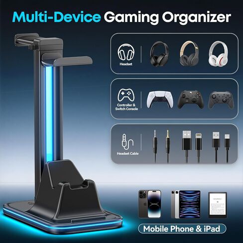 Kytok 4-in-1 Headset and Controller Stand for Desk, 360° Rotating Headphone Stand with Phone Holder, 10 RGB Modes for Accesorios de Mesa Gamer, P5/SW/Xbx Levitating Gaming Headset and Controller Stand in Saudi Arabia