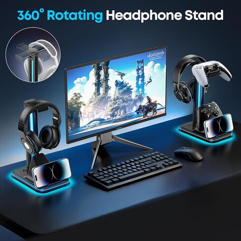 Kytok 4-in-1 Headset and Controller Stand for Desk, 360° Rotating Headphone Stand with Phone Holder, 10 RGB Modes for Accesorios de Mesa Gamer, P5/SW/Xbx Levitating Gaming Headset and Controller Stand in Saudi Arabia