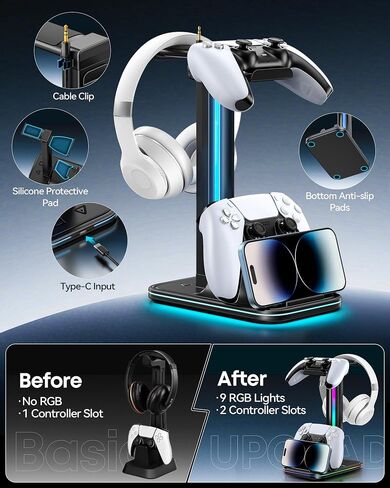 Kytok 4-in-1 Headset and Controller Stand for Desk, 360° Rotating Headphone Stand with Phone Holder, 10 RGB Modes for Accesorios de Mesa Gamer, P5/SW/Xbx Levitating Gaming Headset and Controller Stand in Saudi Arabia