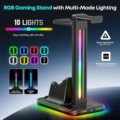 Kytok 4-in-1 Headset and Controller Stand for Desk, 360° Rotating Headphone Stand with Phone Holder, 10 RGB Modes for Accesorios de Mesa Gamer, P5/SW/Xbx Levitating Gaming Headset and Controller Stand in Saudi Arabia