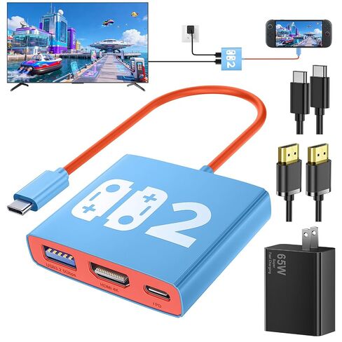 Bemkiru 4-in-1 Switch 2 Dock Set with HDMI & 10FT USB Cable, 65W Charger | Portable Travel Docking Station, TV Adapter, with HDMI 4K@60Hz, USB 3.2 & PD 100W Port, for Nintendo Switch 2/1/OLED in Saudi Arabia