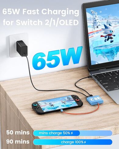 Bemkiru 4-in-1 Switch 2 Dock Set with HDMI & 10FT USB Cable, 65W Charger | Portable Travel Docking Station, TV Adapter, with HDMI 4K@60Hz, USB 3.2 & PD 100W Port, for Nintendo Switch 2/1/OLED in Saudi Arabia
