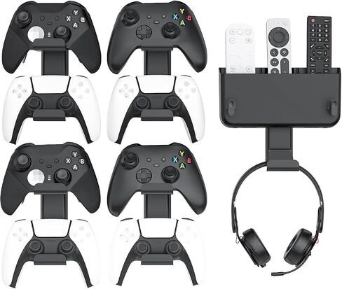 Controller & Headset & Remote Holder Wall Mount with No Drill, 2 Packs Gaming 4 Controllers Hanger Hook Mount for PS5/PS4/XBOX/Switch, Headphone Stand & Remote Control Holer Wall Shelf with Adhesives in Saudi Arabia