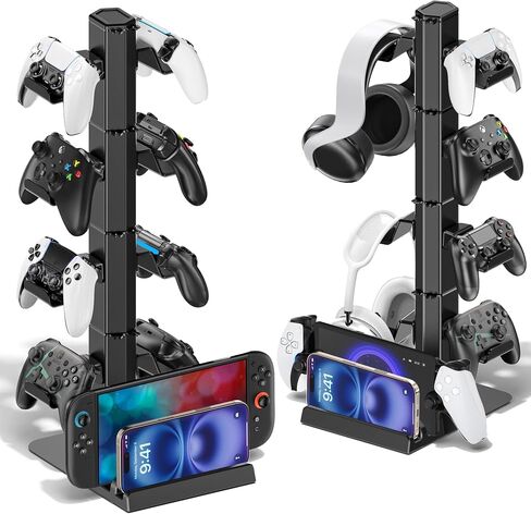 Headphone and Game Controller Desk Stand for PS5/ Xbox/ PS4 Controller, 4 Tiers Headset Hanger with Organizer for Switch 2/1/PS Portal Game Console, Multiple Controller Storage Dispay Rack- 8 Hooks in Kuwait