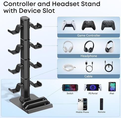 Headphone and Game Controller Desk Stand for PS5/ Xbox/ PS4 Controller, 4 Tiers Headset Hanger with Organizer for Switch 2/1/PS Portal Game Console, Multiple Controller Storage Dispay Rack- 8 Hooks in Kuwait