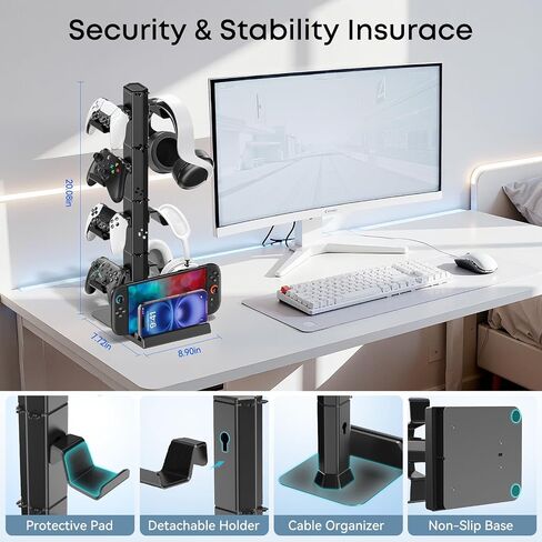 Headphone and Game Controller Desk Stand for PS5/ Xbox/ PS4 Controller, 4 Tiers Headset Hanger with Organizer for Switch 2/1/PS Portal Game Console, Multiple Controller Storage Dispay Rack- 8 Hooks in Kuwait