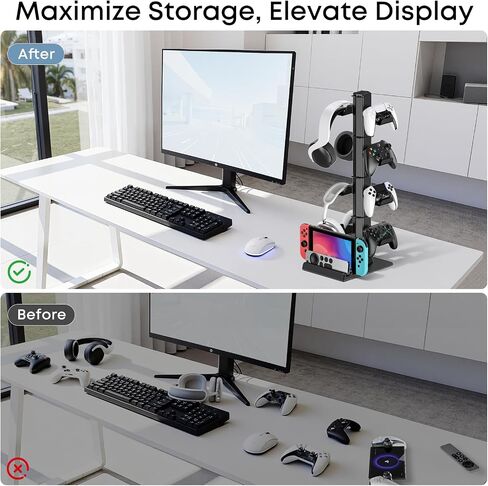 Headphone and Game Controller Desk Stand for PS5/ Xbox/ PS4 Controller, 4 Tiers Headset Hanger with Organizer for Switch 2/1/PS Portal Game Console, Multiple Controller Storage Dispay Rack- 8 Hooks in Kuwait