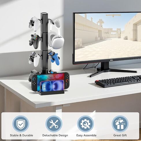 Headphone and Game Controller Desk Stand for PS5/ Xbox/ PS4 Controller, 4 Tiers Headset Hanger with Organizer for Switch 2/1/PS Portal Game Console, Multiple Controller Storage Dispay Rack- 8 Hooks in Kuwait