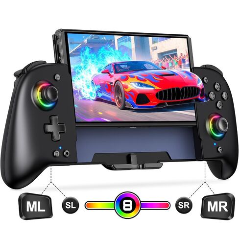 Gammeefy Switch Controller – Hall Effect Joysticks & Enhanced Grip – One Piece Switch Joypad Replacement Switch Pro Controller with 8-Color RGB Lighting, Turbo, Macros - Lightning, 6.2"/7" in Saudi Arabia