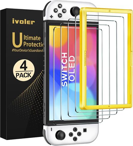 ivoler 4-Pack Tempered Glass Screen Protector Designed for Nintendo Switch OLED Model 2021&2023 with [Alignment Frame] Transparent HD Clear[Updated Version] Screen Protector for Switch OLED 7'' in Saudi Arabia