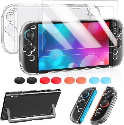 FYOUNG Switch 2 Protective Case,Cover Shell&Screen Protector for Nintendo 2 | Switch 2 Case Accessories with Thumb Grip, Slim PC Hard Cover, Scratch&Shock Protection, Split Design(Clear, 7.9inch) in Saudi Arabia