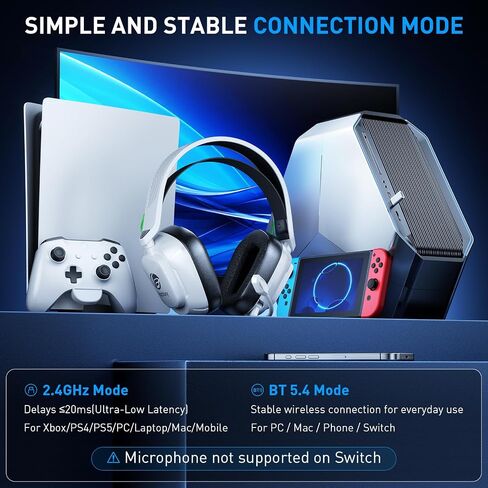 Wireless Gaming Headset for Xbox Series X/S, PS5, PC, Low Latency mit Mic | Gaming Headphones with 100-Hour Battery, 2.4GHz USB & Bluetooth 5.4, 50mm Drivers, Adjustable Headband, Soft Ear Cushions in Saudi Arabia