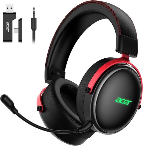 Acer Gaming Headset with Aluminum Frame for PS5, PS4, Switch - Black | Tri-Mode(2.4GHz/Bluetooth/Wired) Gaming Headphones with ENC Mic, Stereo Sound, 40H Battery, Green Light, 50mm Driver in Saudi Arabia