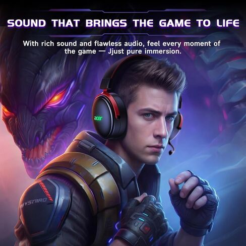 Acer Gaming Headset with Aluminum Frame for PS5, PS4, Switch - Black | Tri-Mode(2.4GHz/Bluetooth/Wired) Gaming Headphones with ENC Mic, Stereo Sound, 40H Battery, Green Light, 50mm Driver in Saudi Arabia