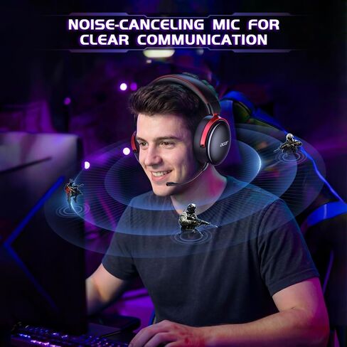 Acer Gaming Headset with Aluminum Frame for PS5, PS4, Switch - Black | Tri-Mode(2.4GHz/Bluetooth/Wired) Gaming Headphones with ENC Mic, Stereo Sound, 40H Battery, Green Light, 50mm Driver in Saudi Arabia
