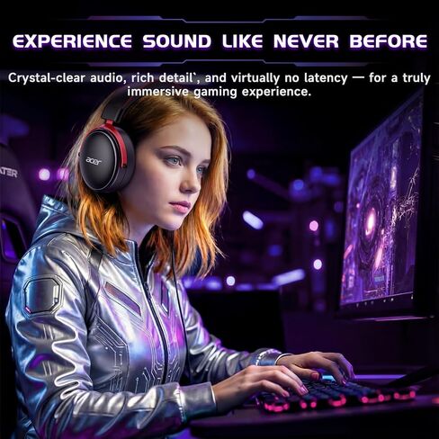 Acer Gaming Headset with Aluminum Frame for PS5, PS4, Switch - Black | Tri-Mode(2.4GHz/Bluetooth/Wired) Gaming Headphones with ENC Mic, Stereo Sound, 40H Battery, Green Light, 50mm Driver in Saudi Arabia