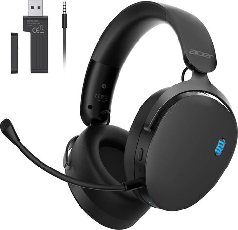Acer Gaming Headset with Aluminum Frame for PS5, PS4, PC, Switch - JetBlack | Tri-Mode(2.4GHz/Bluetooth/Wired) Gaming Headphones with ENC Mic, Stereo Sound, 40H Battery, Blue Light Indicator, 50mm Driver in Saudi Arabia