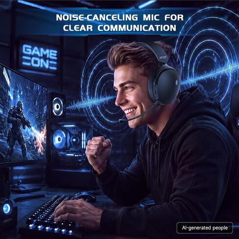 Acer Gaming Headset with Aluminum Frame for PS5, PS4, PC, Switch - JetBlack | Tri-Mode(2.4GHz/Bluetooth/Wired) Gaming Headphones with ENC Mic, Stereo Sound, 40H Battery, Blue Light Indicator, 50mm Driver in Saudi Arabia