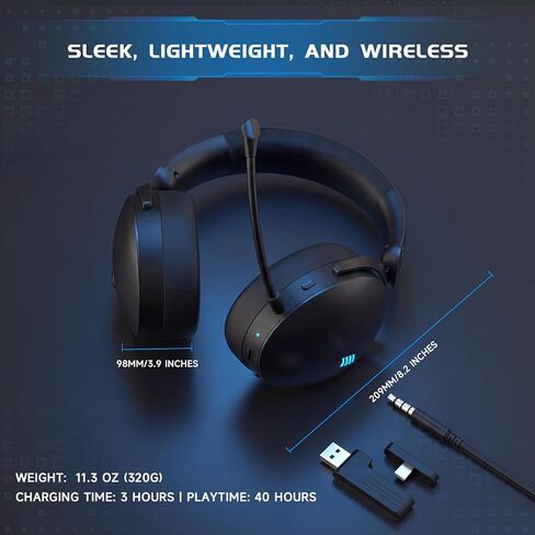 Acer Gaming Headset with Aluminum Frame for PS5, PS4, PC, Switch - JetBlack | Tri-Mode(2.4GHz/Bluetooth/Wired) Gaming Headphones with ENC Mic, Stereo Sound, 40H Battery, Blue Light Indicator, 50mm Driver in Saudi Arabia