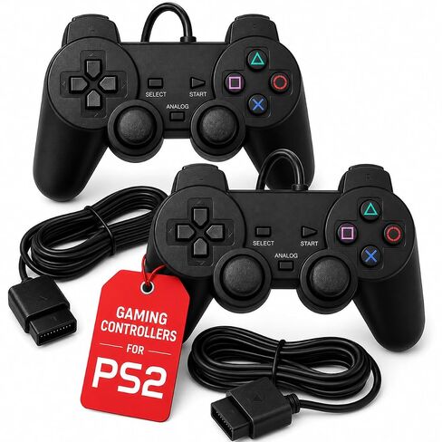 Hopevry Wired PS2 Controller | 2 Pack Compatible with Sony PS2/PS2 Slim/PS1 | PlayStation 2 Controller with Dual Vibration, Plug and Play, Ergonomic grip for extended gaming in Kuwait