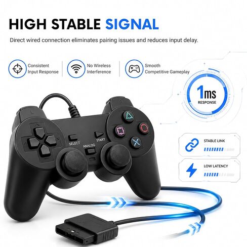 Hopevry Wired PS2 Controller | 2 Pack Compatible with Sony PS2/PS2 Slim/PS1 | PlayStation 2 Controller with Dual Vibration, Plug and Play, Ergonomic grip for extended gaming in Kuwait
