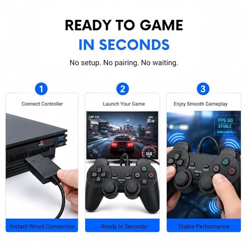 Hopevry Wired PS2 Controller | 2 Pack Compatible with Sony PS2/PS2 Slim/PS1 | PlayStation 2 Controller with Dual Vibration, Plug and Play, Ergonomic grip for extended gaming in Kuwait